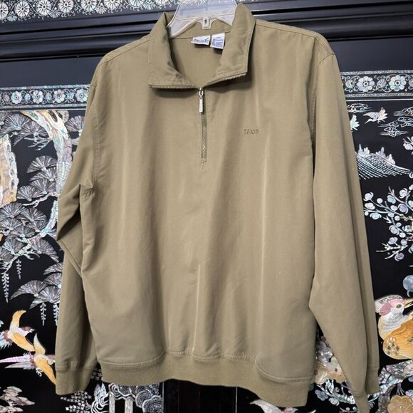 Izod Golf Khaki 1/4 Zip Pullover Long Sleeve Sweatshirt M Ribbed Cuffs and Hem - Picture 2 of 8